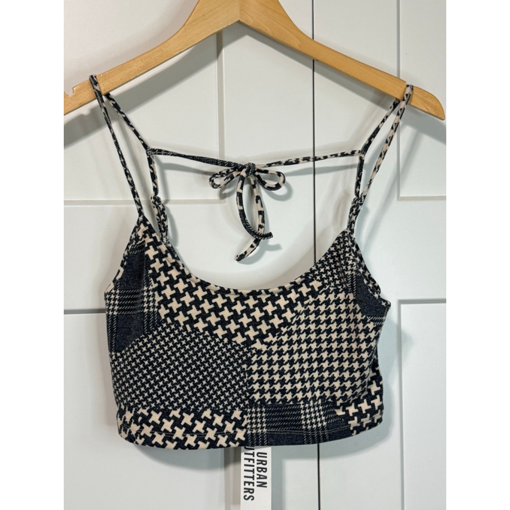 Women's Urban Outfitters Houndstooth Plaid Crop Top L Black Beige NWT size Large